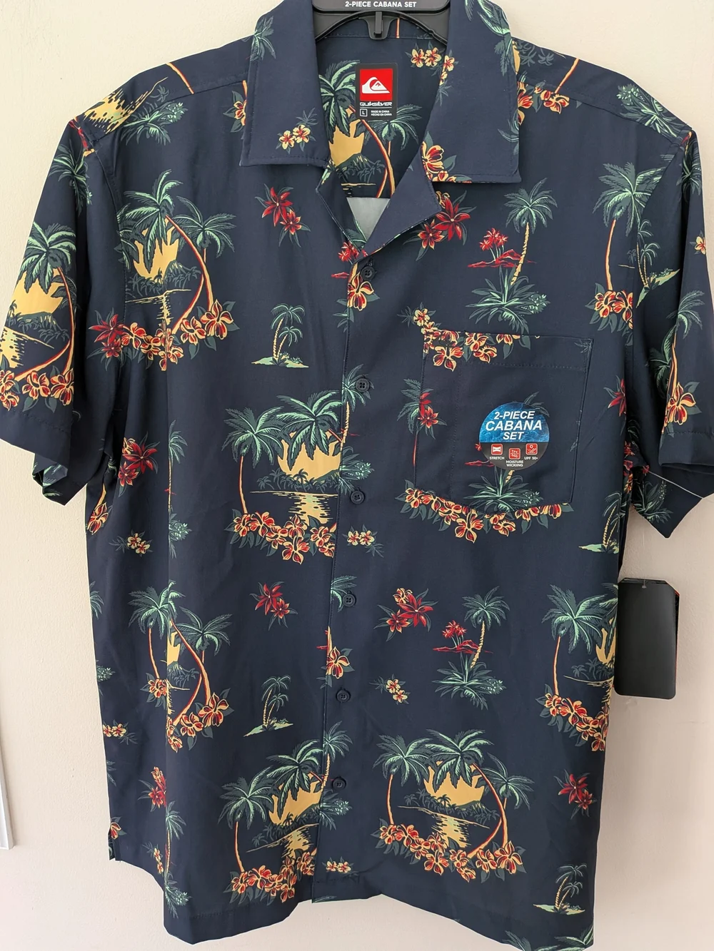NWT Quiksilver 2-Piece Cabana Set Men’s L Navy Tropical Shirt Shorts